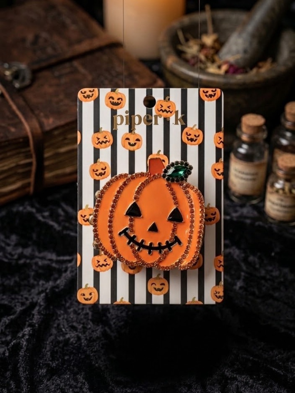 Piper Orange Rhinestone Pumpkin hair clip - Halloween Accessory